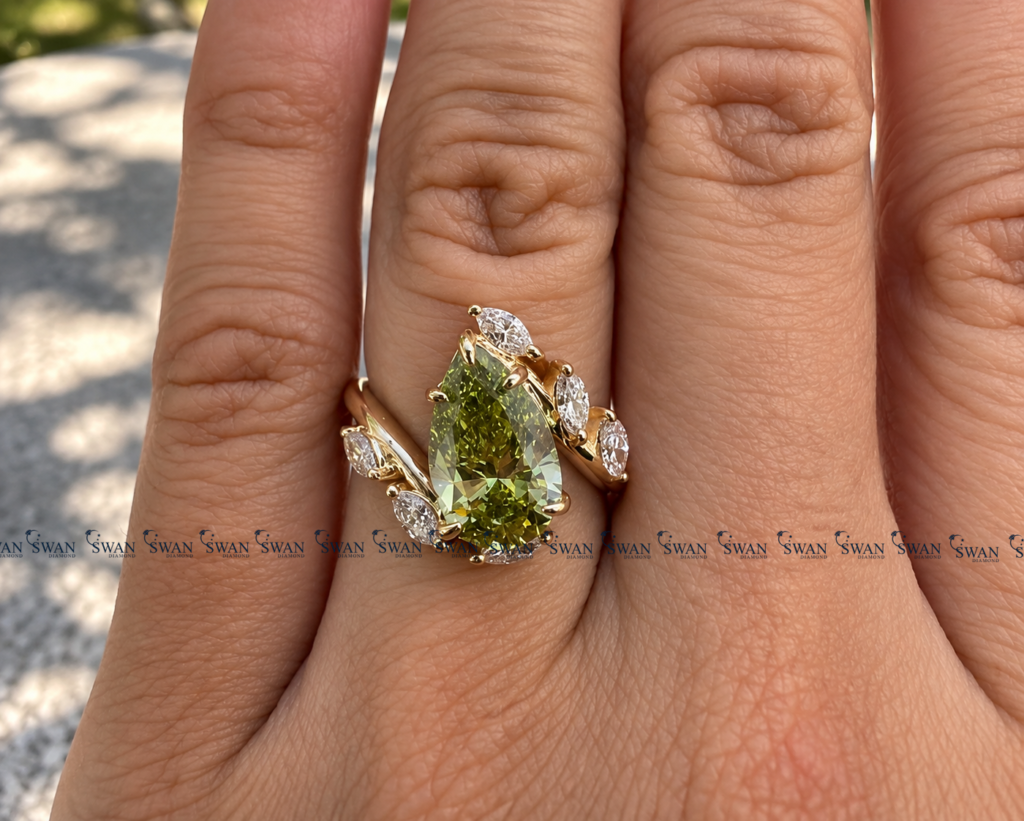 IGI Certified Nature Inspired Green Pear ByPASS Shank Ring With Modern Bypass Shank