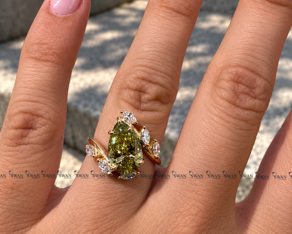 IGI Certified Nature Inspired Green Pear ByPASS Shank Ring With Modern Bypass Shank