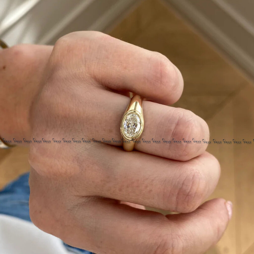 IGI Certified East West Oval Lab Grown Diamond Signet Ring