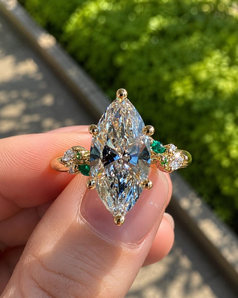 Nature Inspired Marquise Cut Lab Grown Diamond Engagement Ring