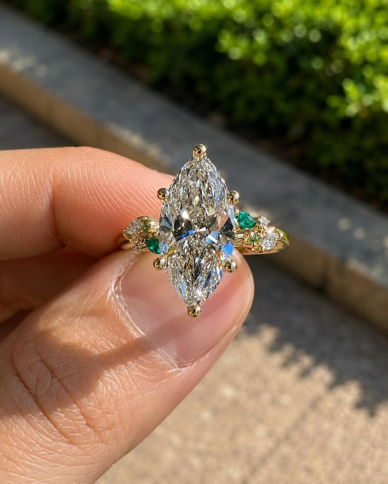 Nature Inspired Marquise Cut Lab Grown Diamond Engagement Ring