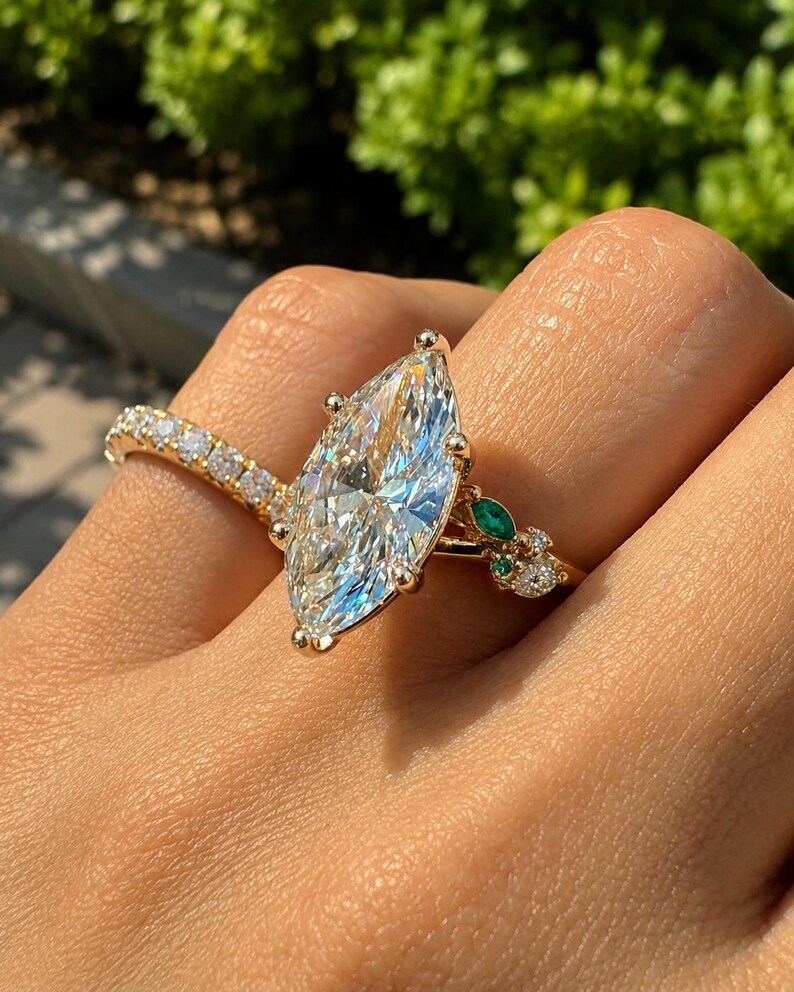 Nature Inspired Marquise Cut Lab Grown Diamond Engagement Ring