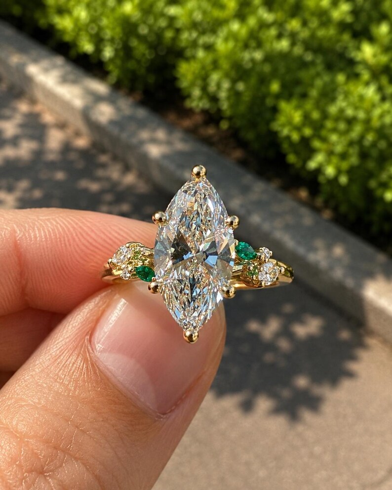 Nature Inspired Marquise Cut Lab Grown Diamond Engagement Ring