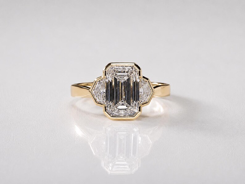 IGI Certified Three Stone Emerald Cut Lab Grown Diamond Art Deco Engagement Ring