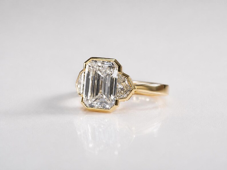 IGI Certified Three Stone Emerald Cut Lab Grown Diamond Art Deco Engagement Ring