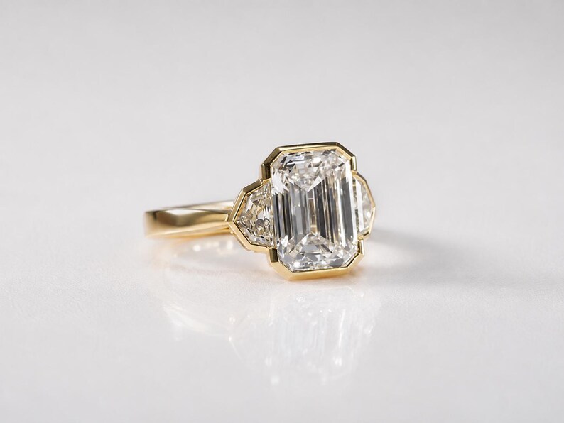 IGI Certified Three Stone Emerald Cut Lab Grown Diamond Art Deco Engagement Ring