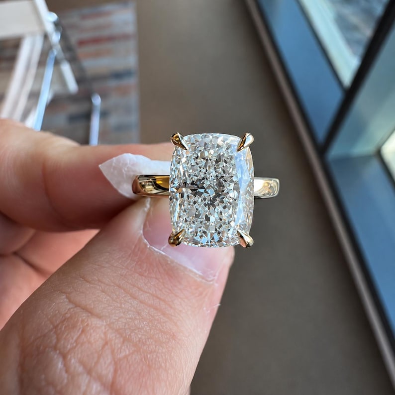 Elongated IGI Certifeid Cushion Cut Lab Grown Diamond Solitaire Engagement Ring
