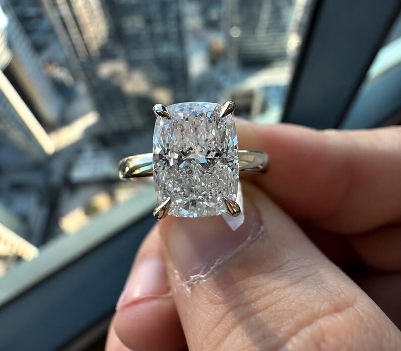 Elongated IGI Certifeid Cushion Cut Lab Grown Diamond Solitaire Engagement Ring