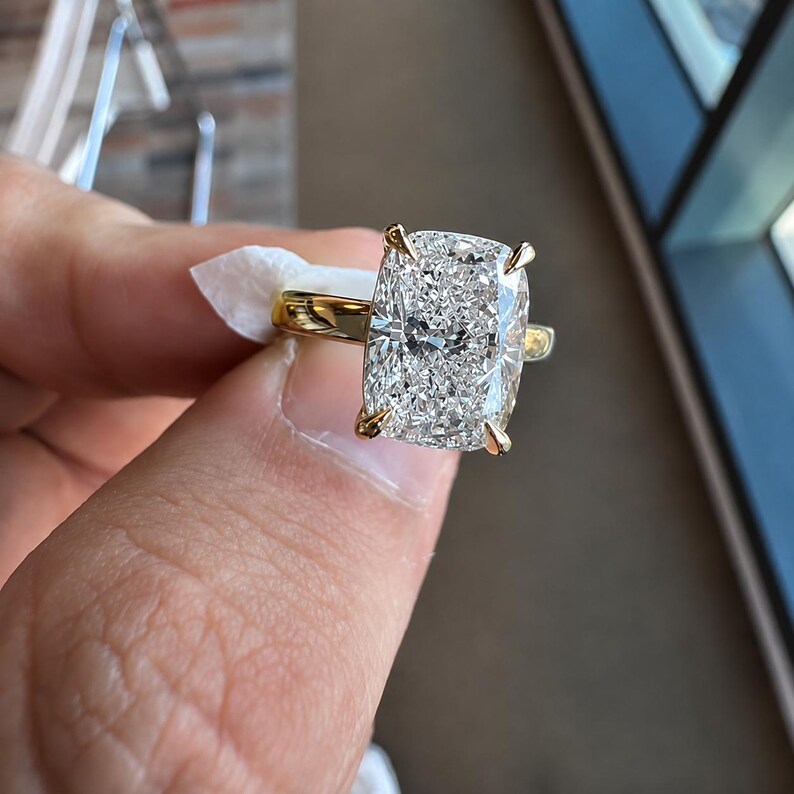 Elongated IGI Certifeid Cushion Cut Lab Grown Diamond Solitaire Engagement Ring