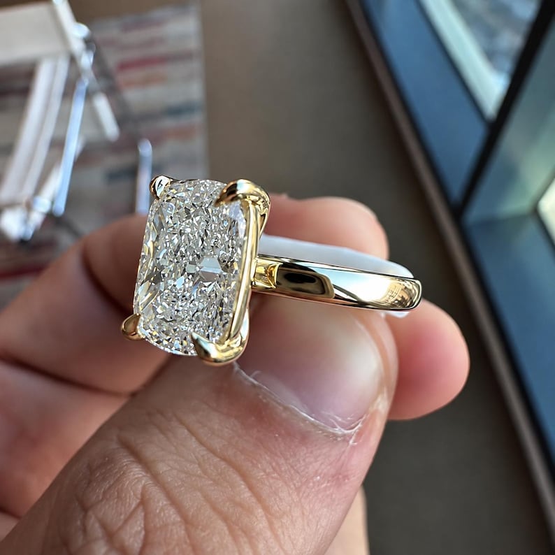 Elongated IGI Certifeid Cushion Cut Lab Grown Diamond Solitaire Engagement Ring
