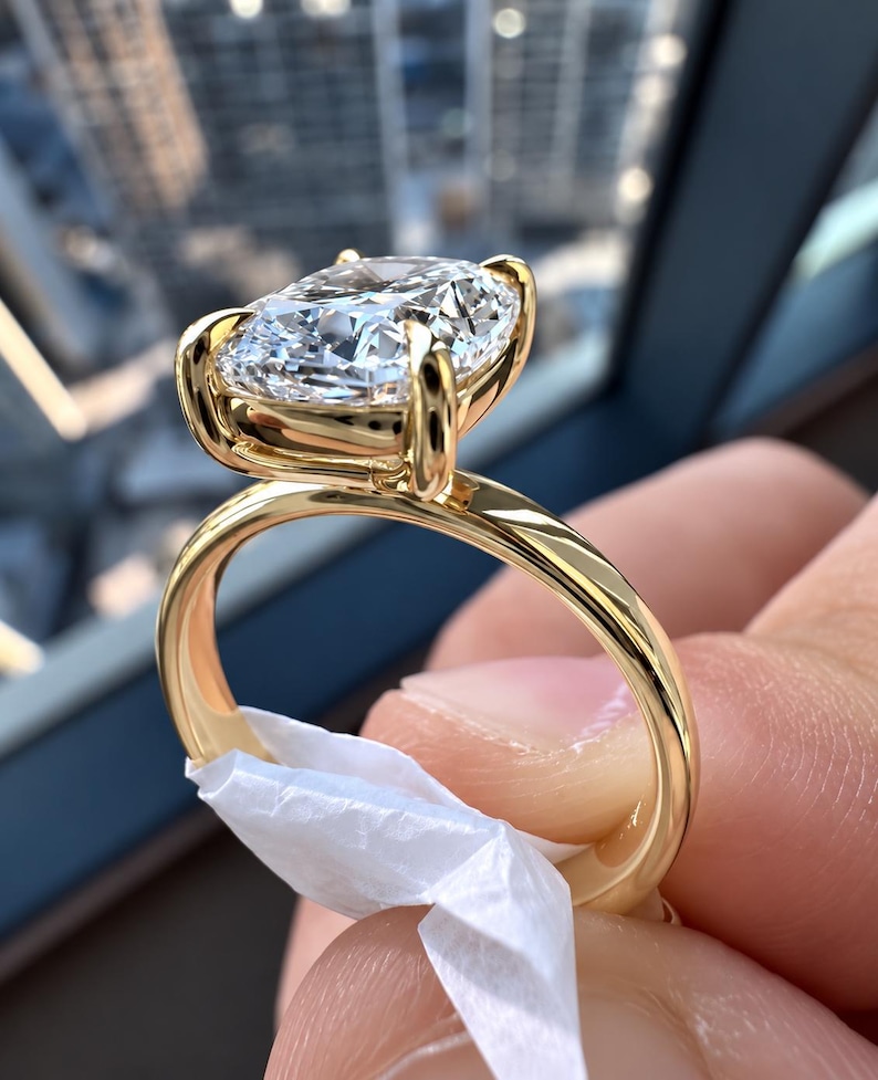 Elongated IGI Certifeid Cushion Cut Lab Grown Diamond Solitaire Engagement Ring