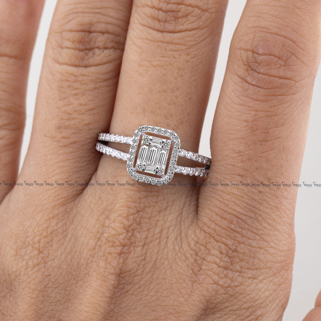 Baguette Cut Lab Grown Diamond Cluster Engagement Ring For Women