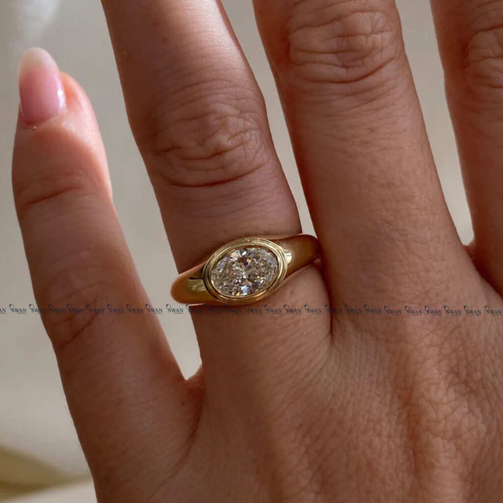 IGI Certified East West Oval Lab Grown Diamond Signet Ring