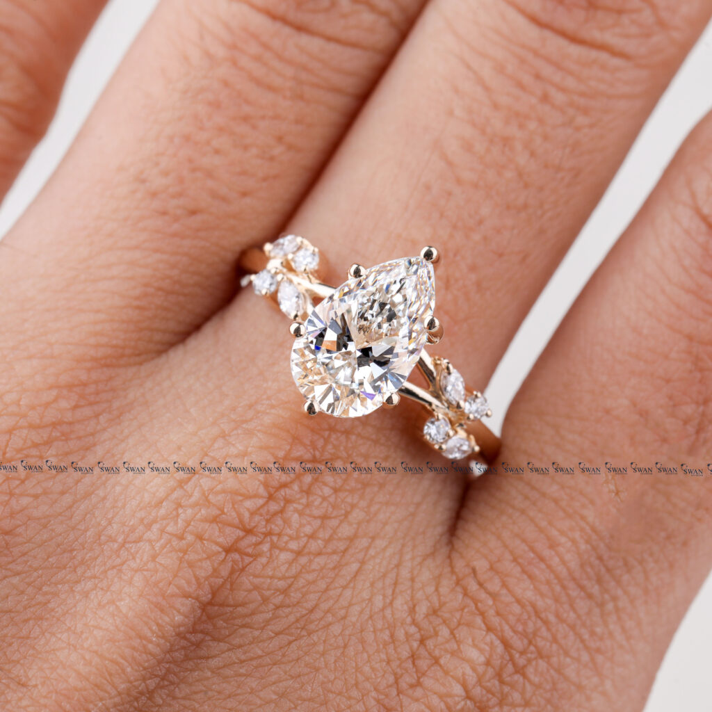 IGI Certified Pear Cut Nature Inspired Cluster Diamond Engagement Ring