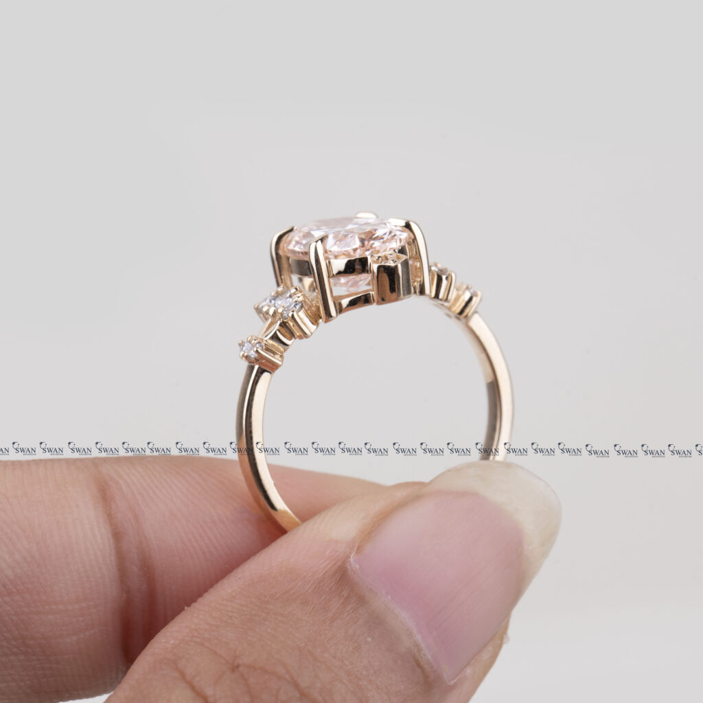 Vintage Pink Oval IGI Certified Oval Lab Grown Diamond Ring Gold Proposal Ring