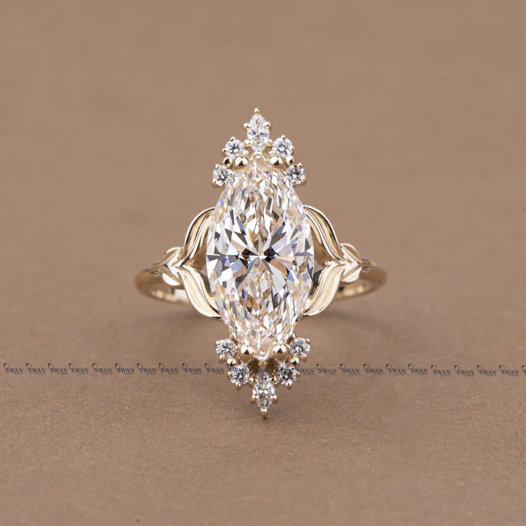 Vintage IGI Certified Marquise Cut Lab Grown Diamond Diamond Engagement Ring