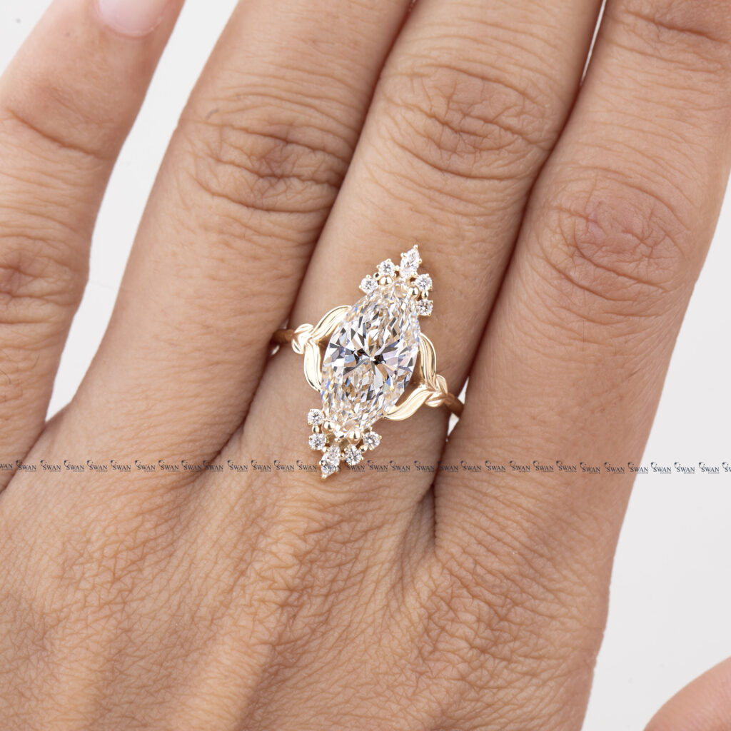 Vintage IGI Certified Marquise Cut Lab Grown Diamond Diamond Engagement Ring