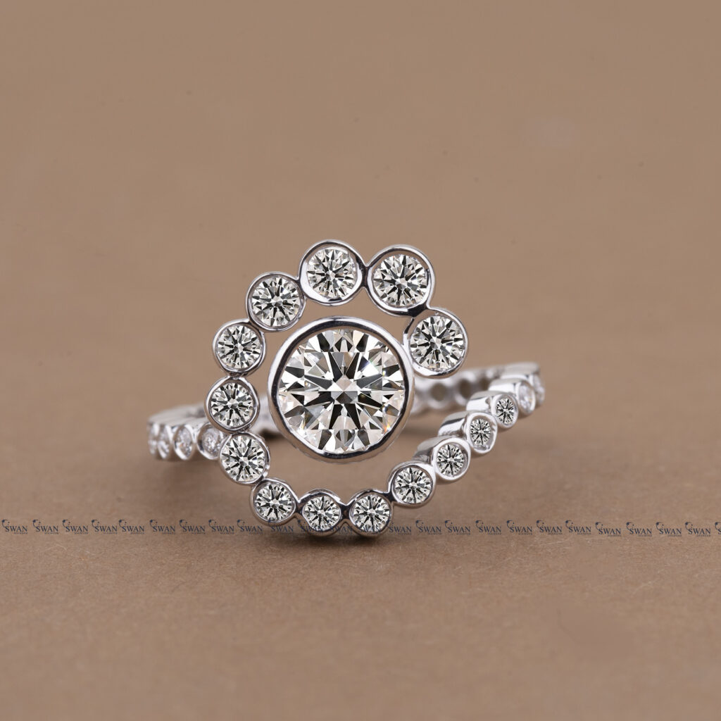 Unique Round Bezel Lab Grown Diamond Engagement Ring In White Gold