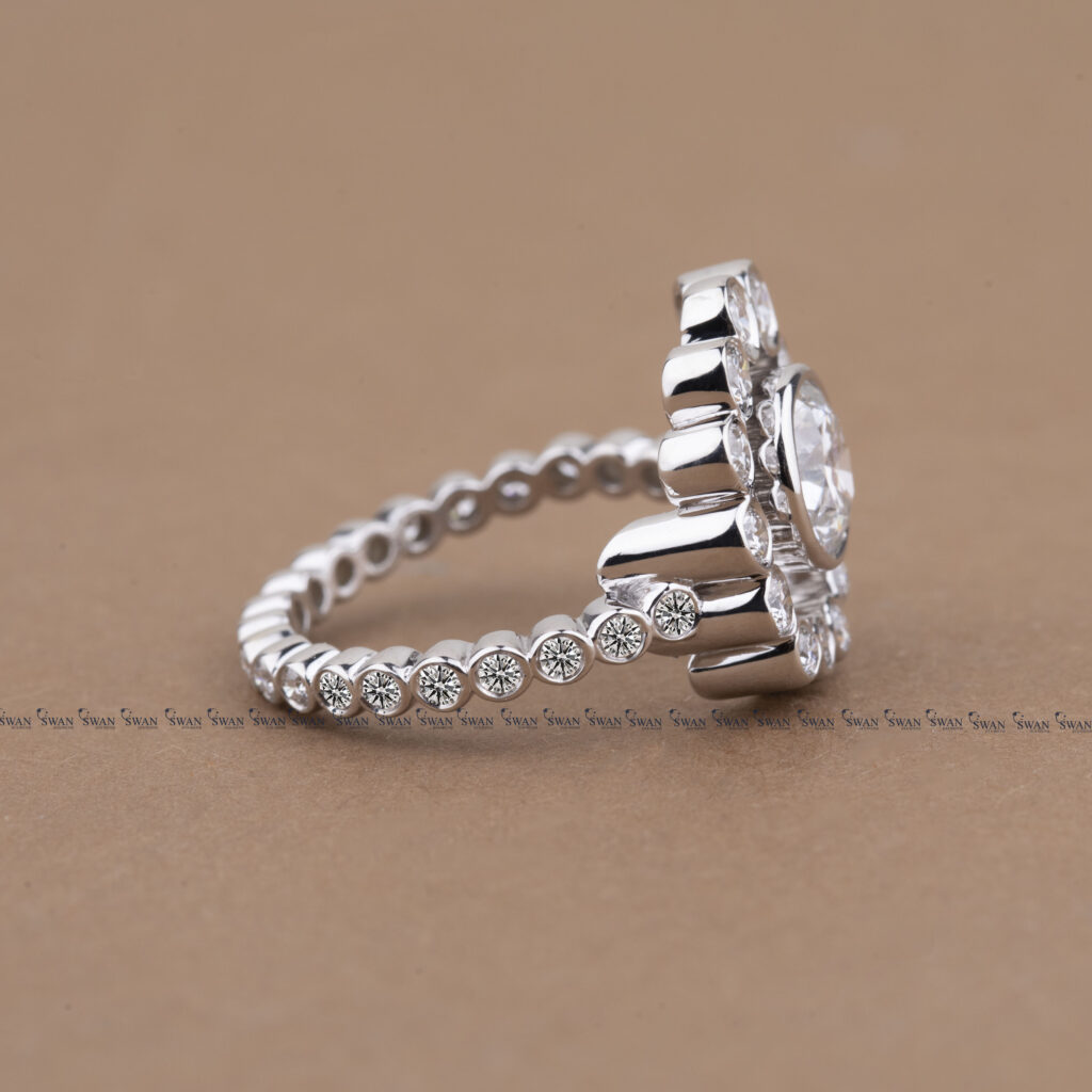 Unique Round Bezel Lab Grown Diamond Engagement Ring In White Gold