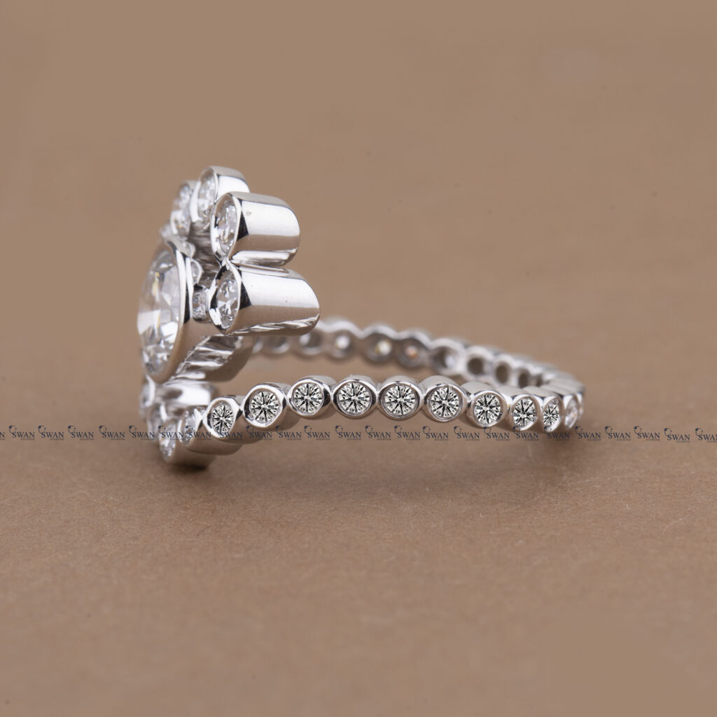 Unique Round Bezel Lab Grown Diamond Engagement Ring In White Gold
