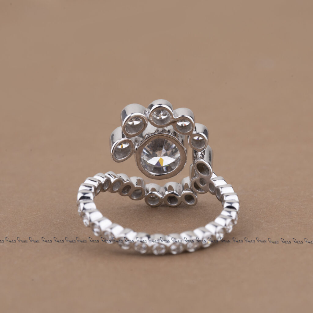 Unique Round Bezel Lab Grown Diamond Engagement Ring In White Gold