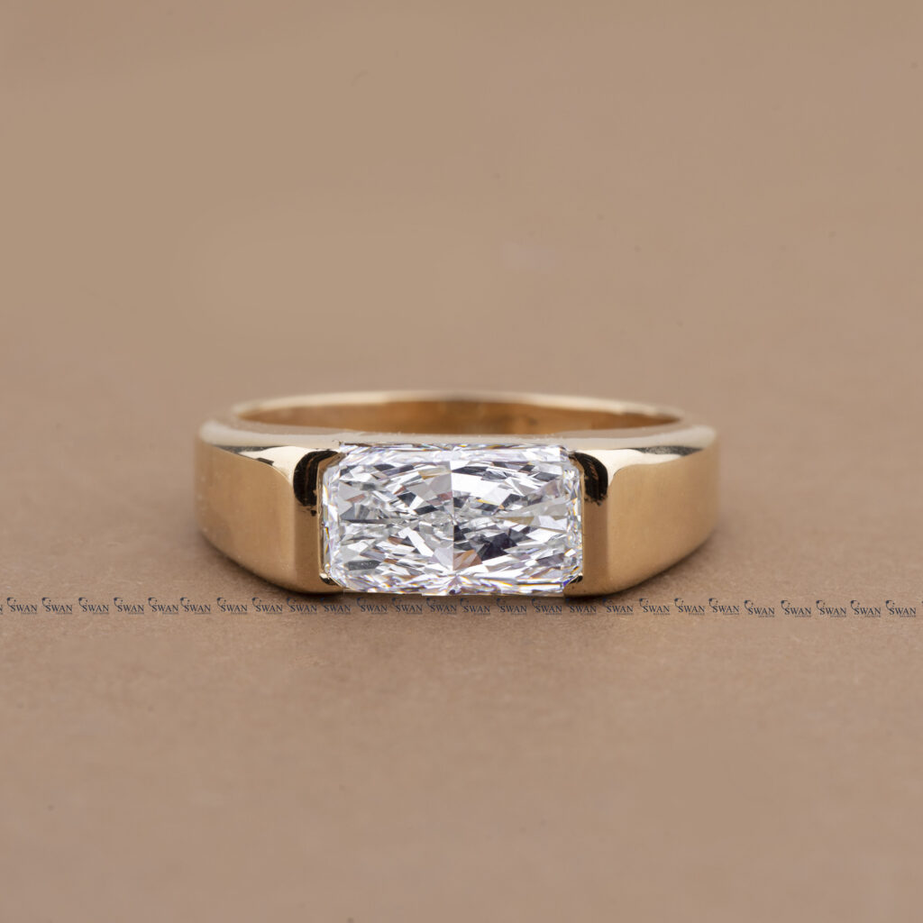 East West Radiant Cut IGI Certified Lab Grown Diamond Ring For Men With Hidden Initial