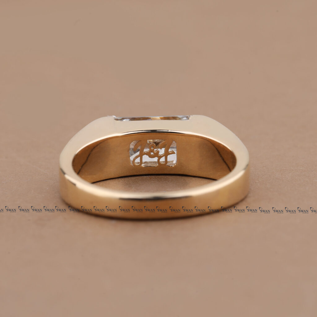 East West Radiant Cut IGI Certified Lab Grown Diamond Ring For Men With Hidden Initial