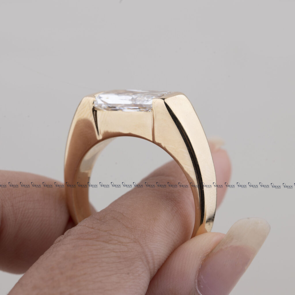 East West Radiant Cut IGI Certified Lab Grown Diamond Ring For Men With Hidden Initial