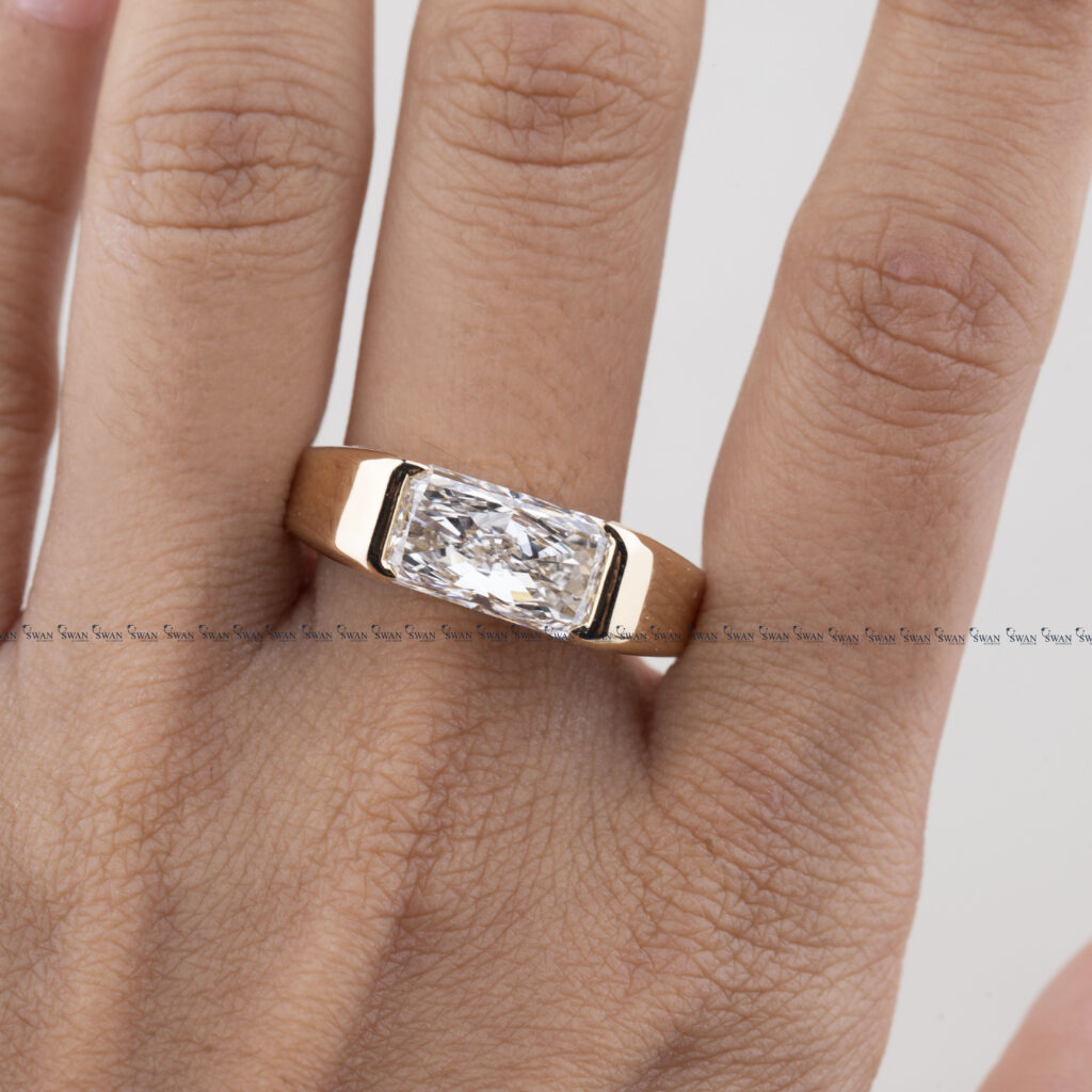 East West Radiant Cut IGI Certified Lab Grown Diamond Ring For Men With Hidden Initial