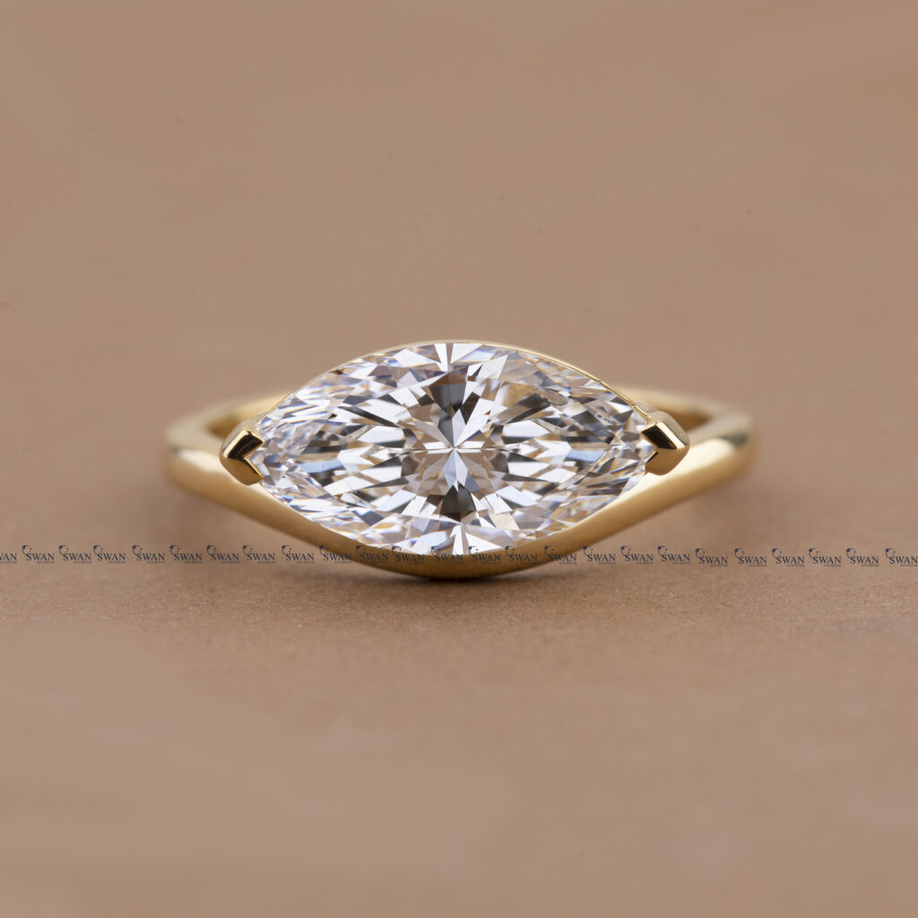 East West IGI Certified Marquise Lab Grown Diamond Solitaire Pinky Finger Ring