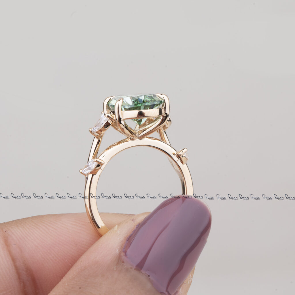 Nature Inspired Green Lab Grown Diamond Engagement Ring Vintage Inspired Ring
