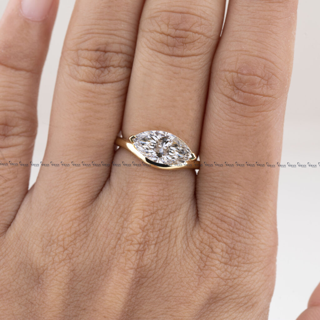 East West IGI Certified Marquise Lab Grown Diamond Solitaire Pinky Finger Ring