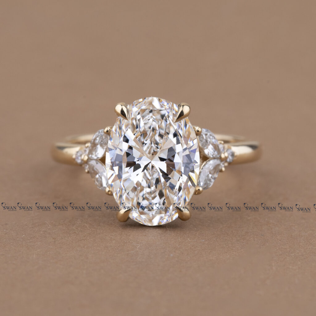 Oval Cut Lab Grown Diamond Engagement Ring Cluster Setting Ring