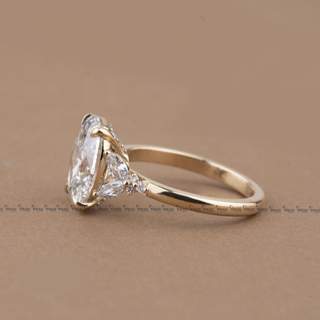 Oval Cut Lab Grown Diamond Engagement Ring Cluster Setting Ring