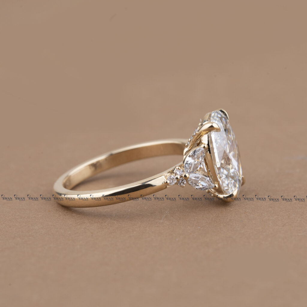 Oval Cut Lab Grown Diamond Engagement Ring Cluster Setting Ring