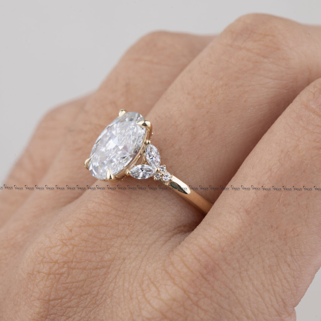 Oval Cut Lab Grown Diamond Engagement Ring Cluster Setting Ring
