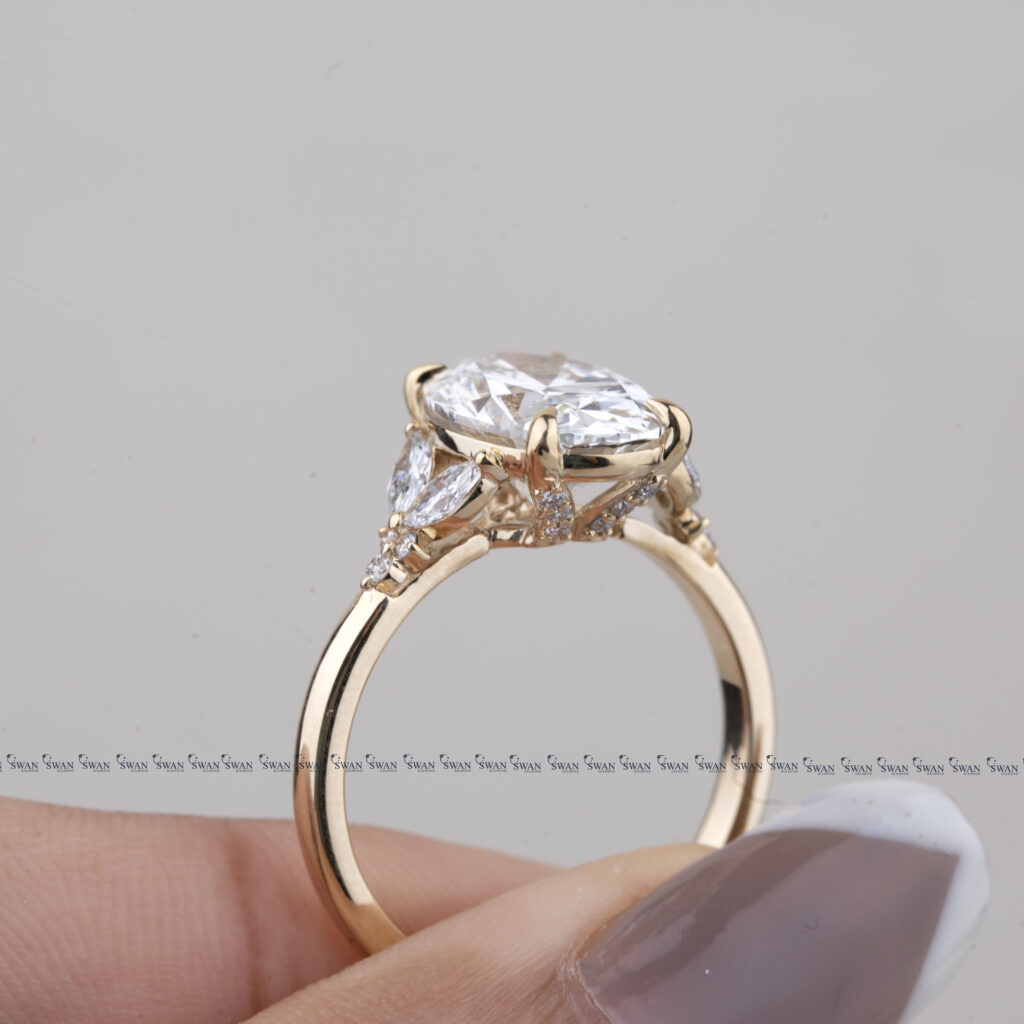 Oval Cut Lab Grown Diamond Engagement Ring Cluster Setting Ring
