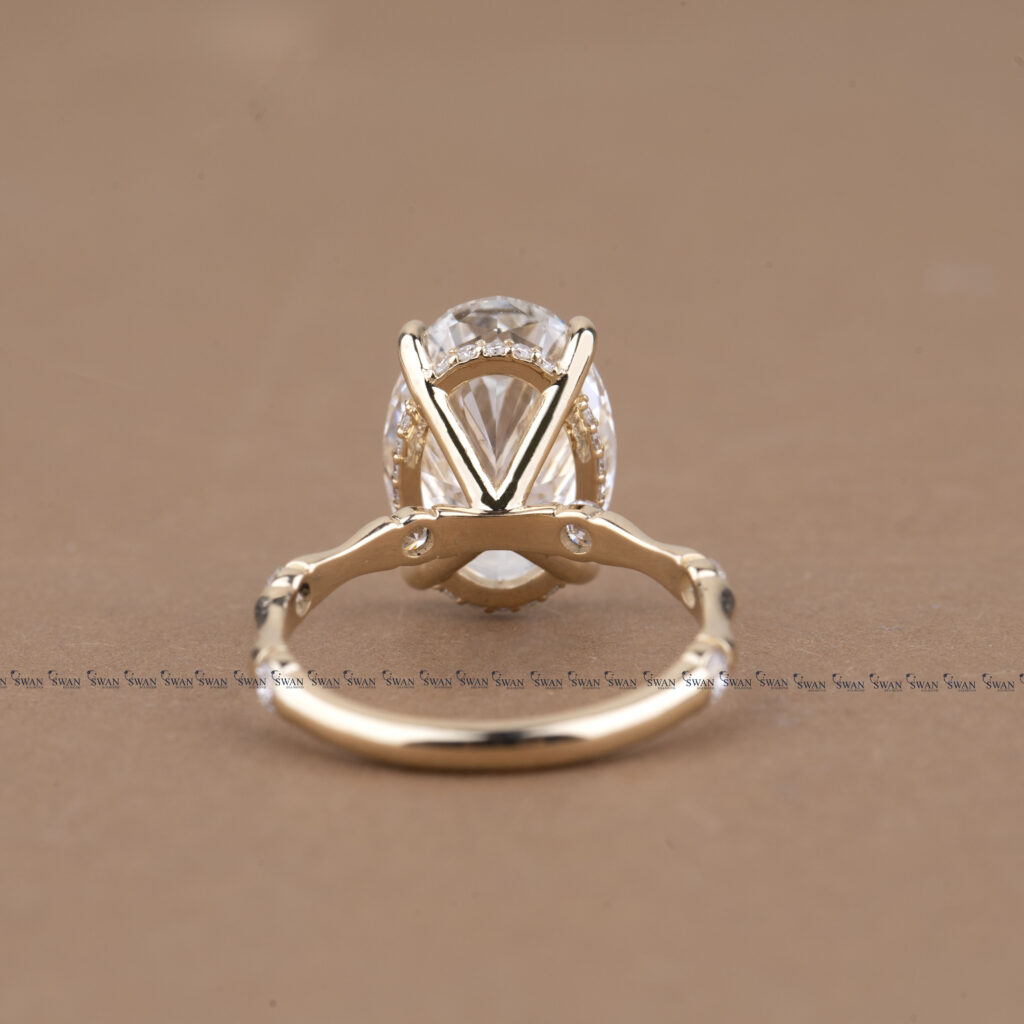 Oval Cut IGI Certified Engagement Ring With Unique Bamboo  Inspired Band