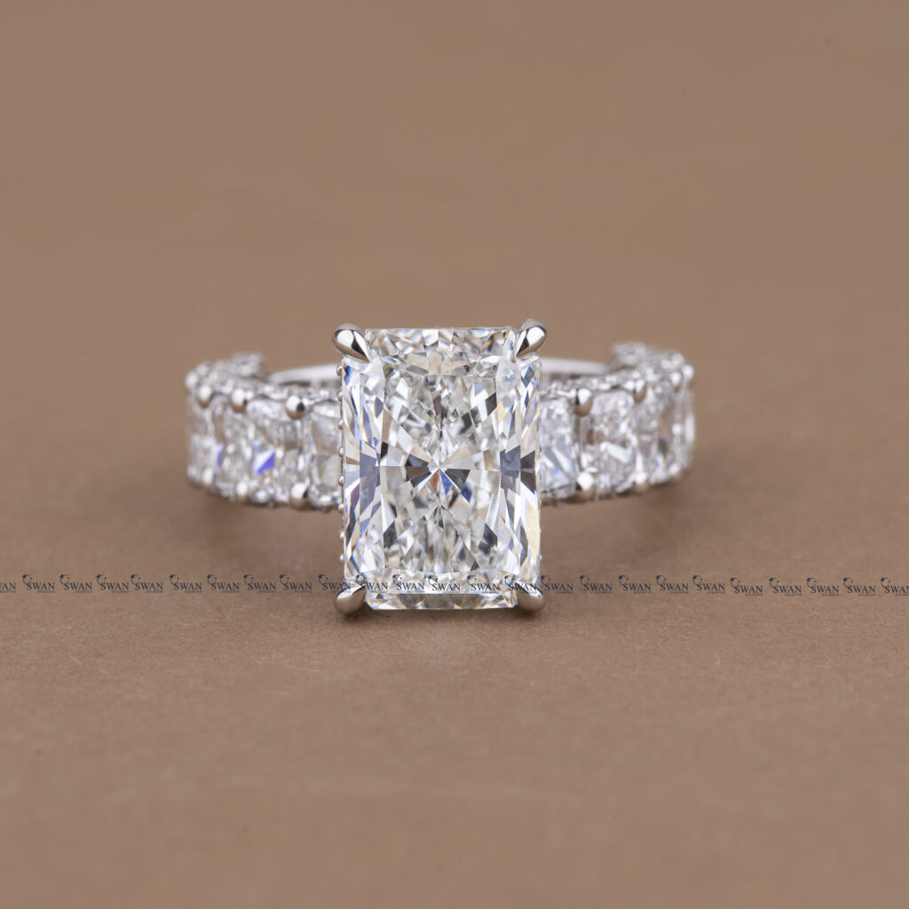 Cocktail IGI Certified Radiant Cut Luxury Engagement Ring With Side Radiant Band