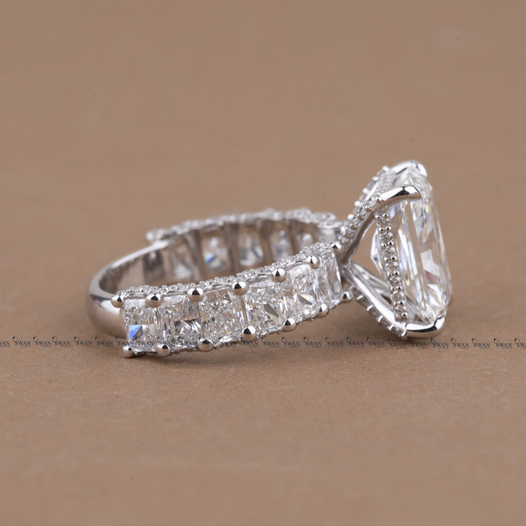 Cocktail IGI Certified Radiant Cut Luxury Engagement Ring With Side Radiant Band
