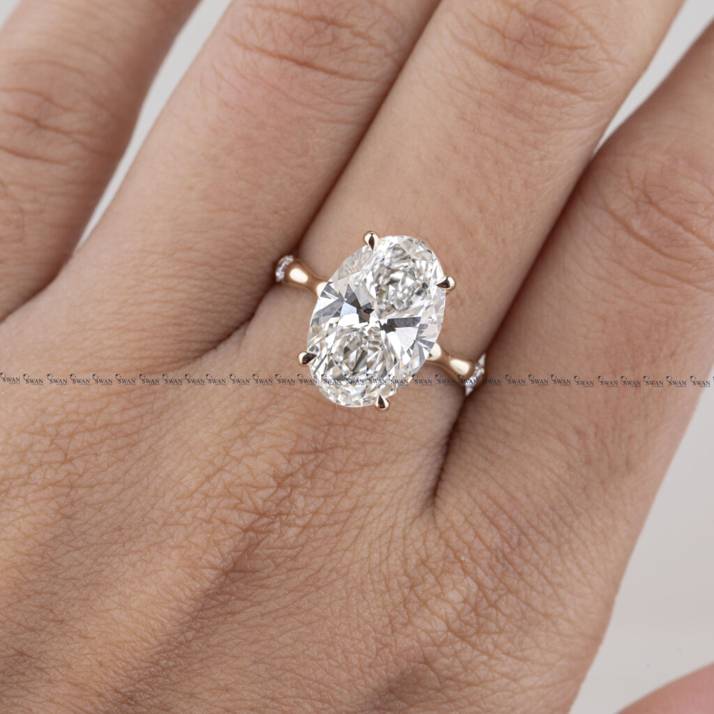 Oval Cut IGI Certified Engagement Ring With Unique Bamboo  Inspired Band