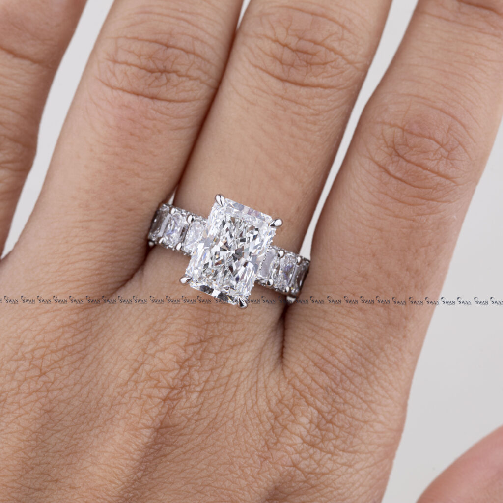 Cocktail IGI Certified Radiant Cut Luxury Engagement Ring With Side Radiant Band
