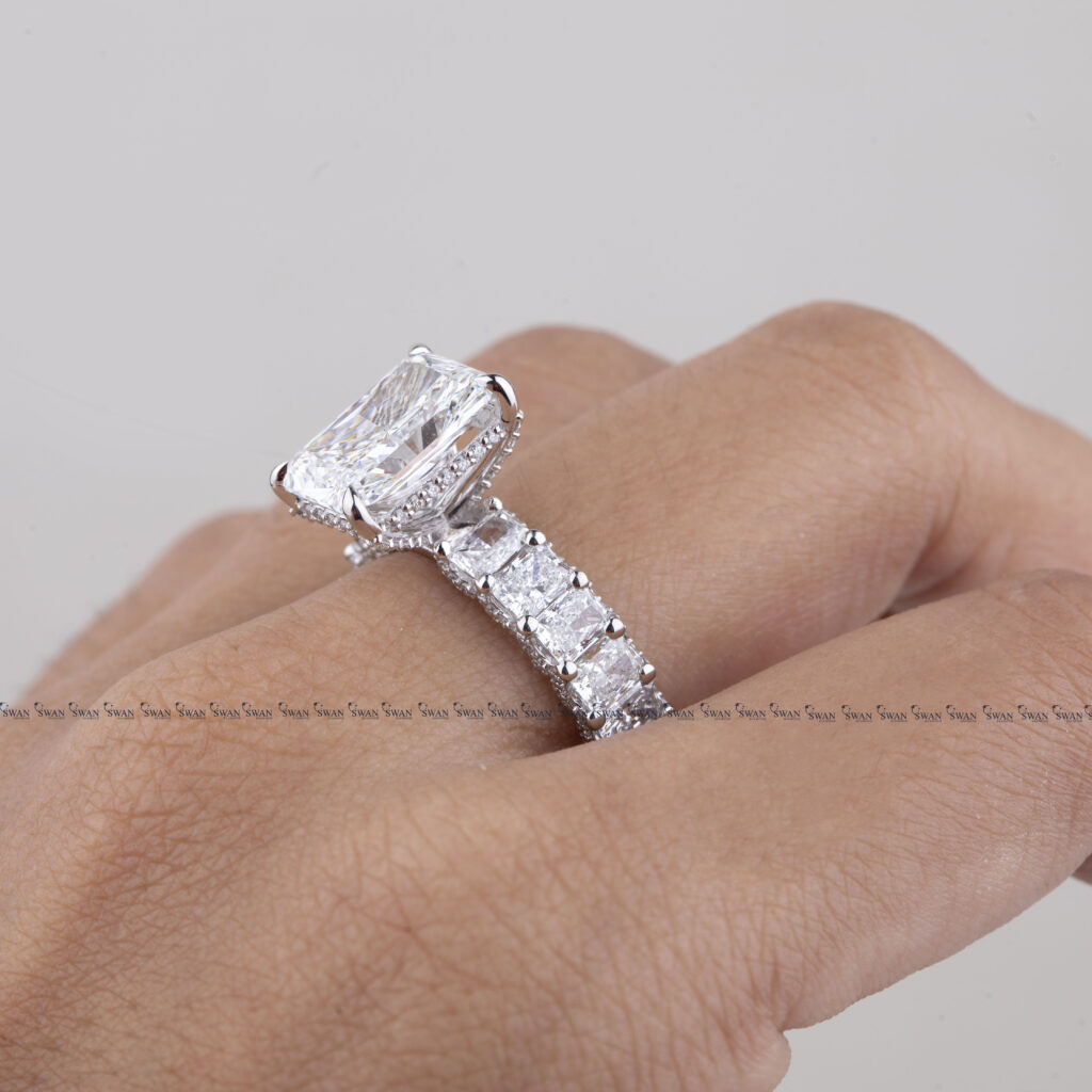 Cocktail IGI Certified Radiant Cut Luxury Engagement Ring With Side Radiant Band