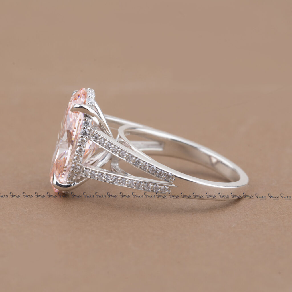 Vivid Pink IGI Certified Oval Lab Grown Diamond Split Shank Pave Band Ring