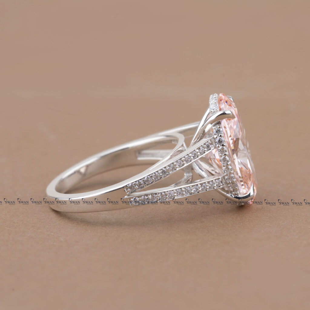 Vivid Pink IGI Certified Oval Lab Grown Diamond Split Shank Pave Band Ring