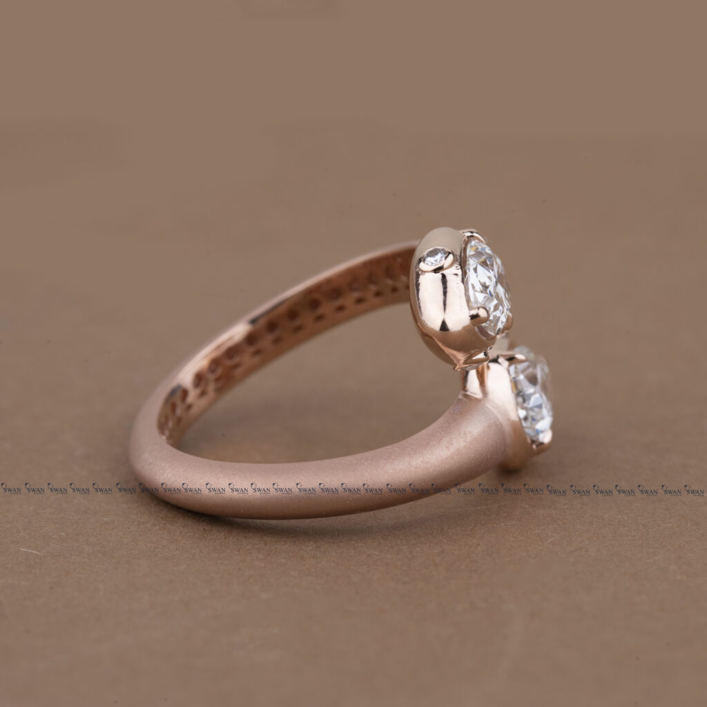 Toi Et Moi Two Stone Pear Lab Grown Diamond Sepent Ring In Rose Gold Matt Polished Ring