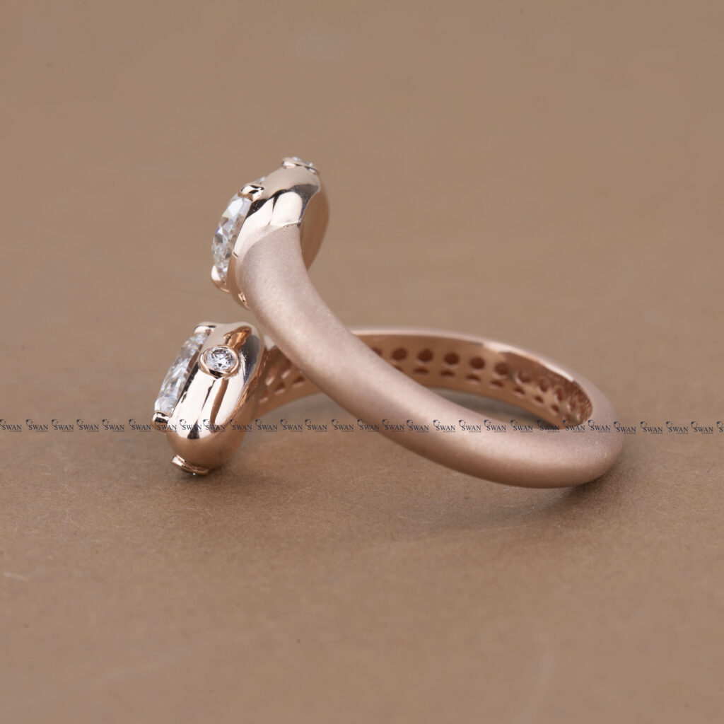 Toi Et Moi Two Stone Pear Lab Grown Diamond Sepent Ring In Rose Gold Matt Polished Ring