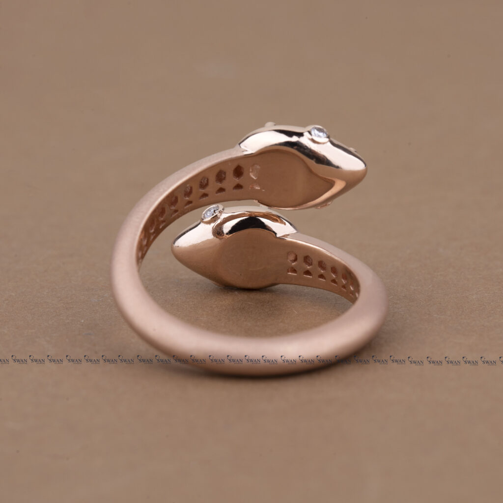 Toi Et Moi Two Stone Pear Lab Grown Diamond Sepent Ring In Rose Gold Matt Polished Ring