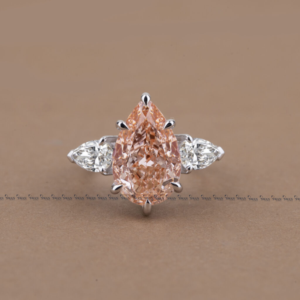 Pink Pear Lab Grown Diamond Three Stone Engagement Ring For Women Igi Certified Diamond