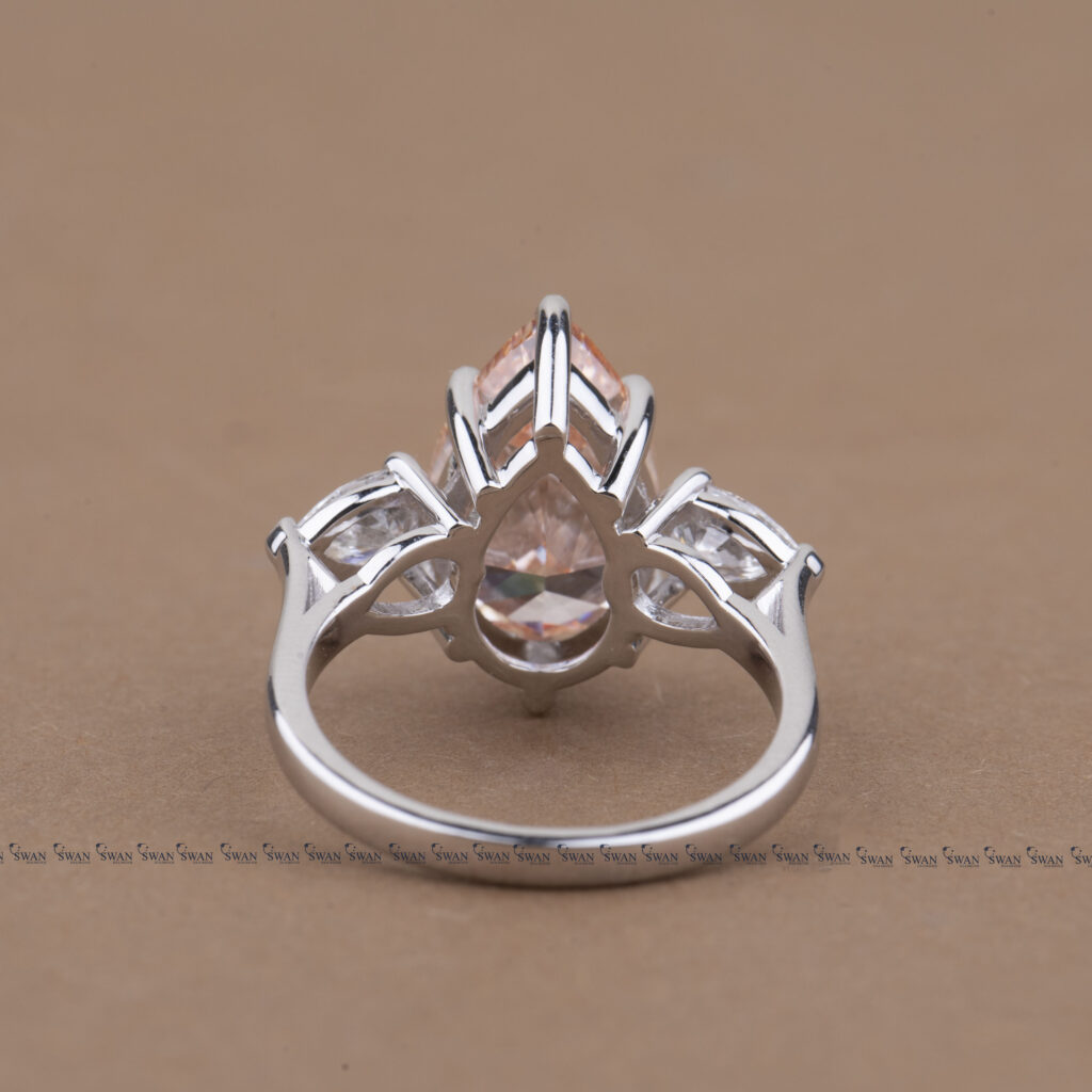 Pink Pear Lab Grown Diamond Three Stone Engagement Ring For Women Igi Certified Diamond